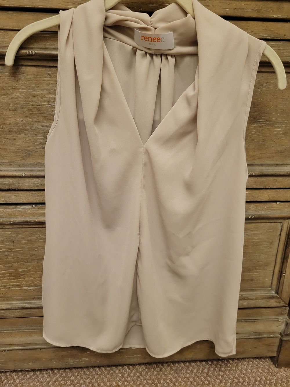 Renee C. Draped V-Neck Sleeveless Camisole in Light Beige